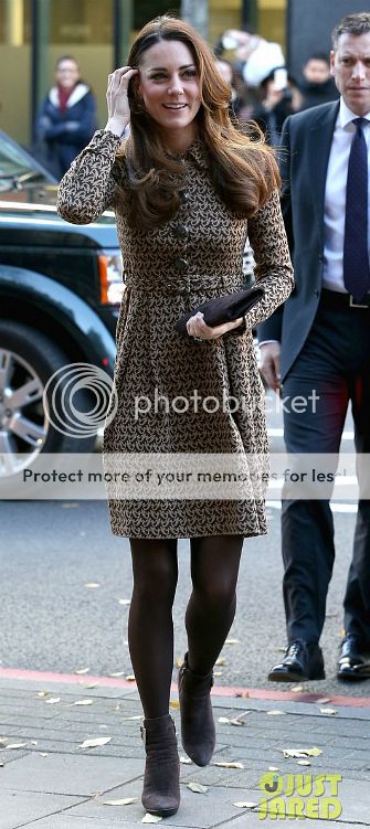 Kate Middleton Duchess of Cambridge looking very chic in her Orla Kiely Birdie wool jacquard shirt dress