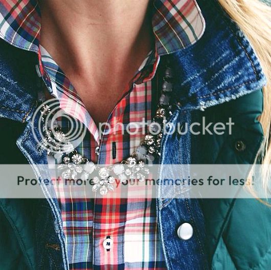 mixing denim plaid and rhinestones