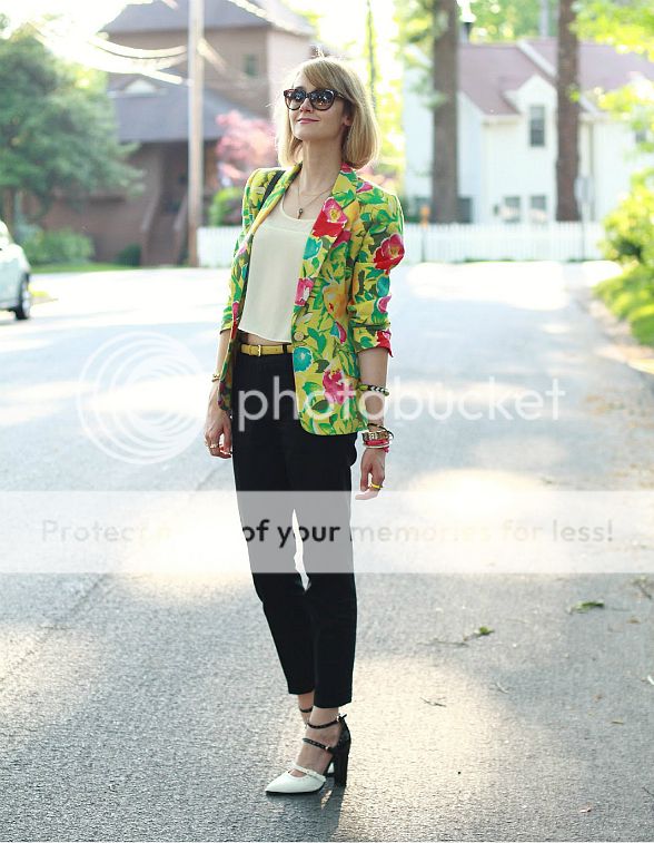 Fashion Trend Alert Wearing a Floral Blazer with black pants 2013