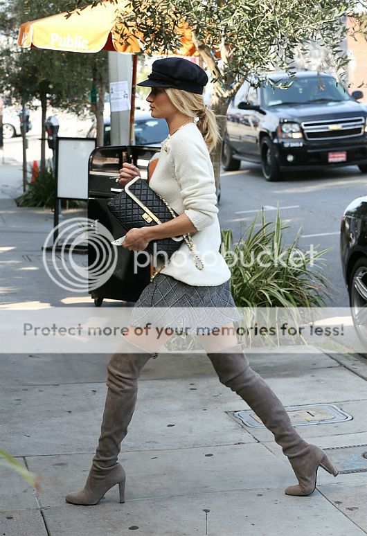 Street style Rosie Huntington-Whiteley wearing over-the-knee thigh-high boots 2013