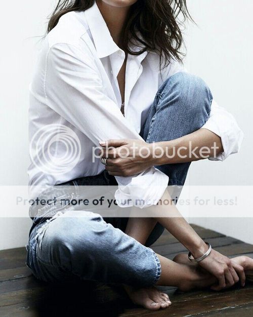 womens classic white shirt and denim look